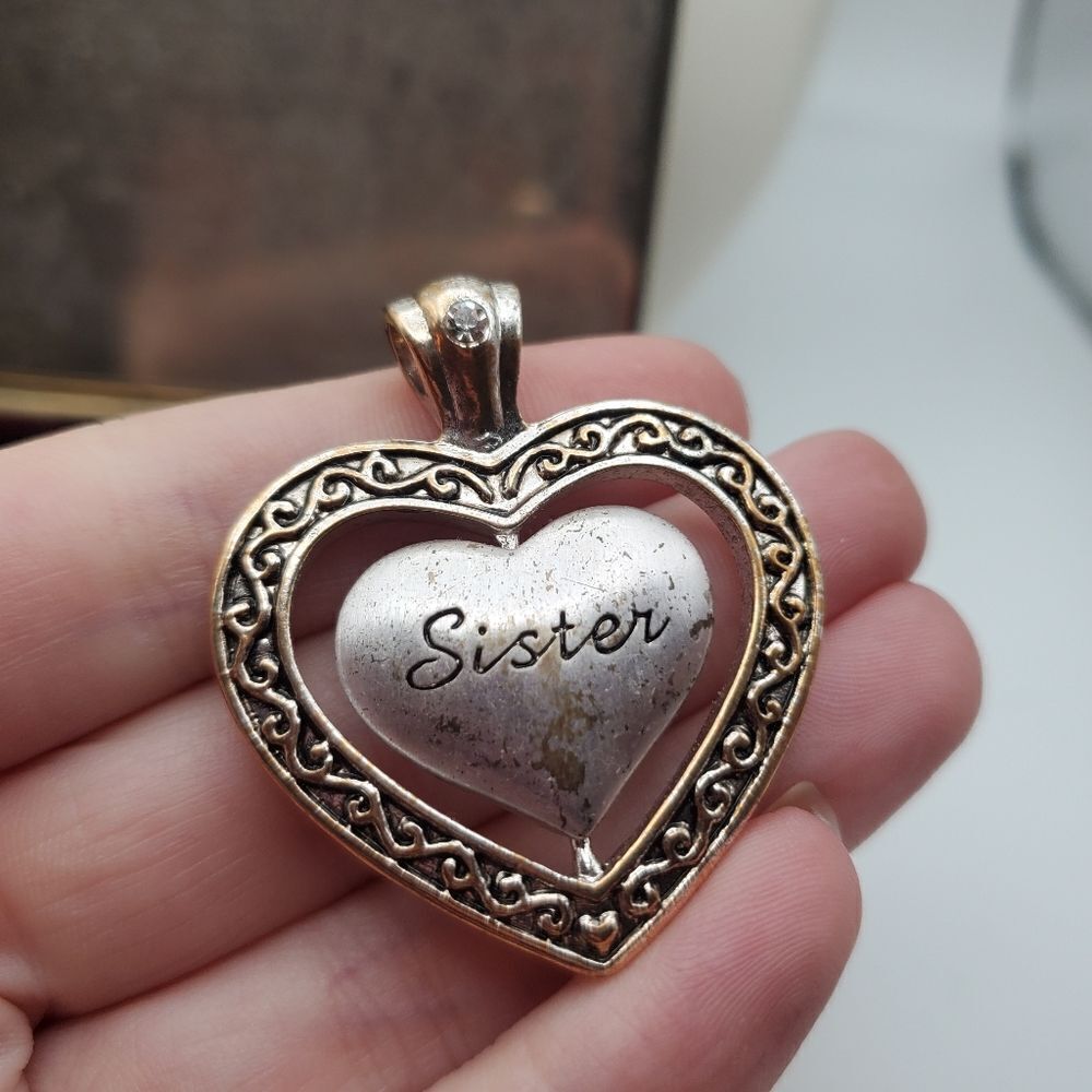 Heirloom estate sister pendulum heart necklace pendant